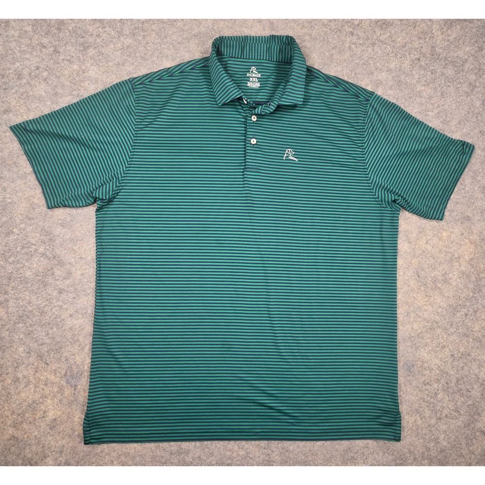 Rhoback Mens XXL Green Navy Blue Striped Performance Golf Polo Shirt SS